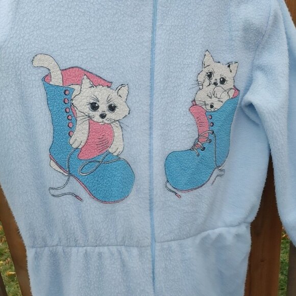 ADORABLE Kittens in Boots Onsie Pajamas Romper Fleece Size XL - Picture 2 of 7